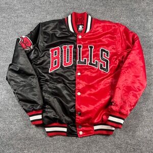 Starter Jacket Men's M Black Label Chicago Bulls Satin Varsity Red Black